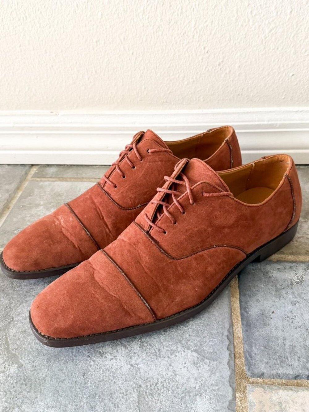 Sio Benet-215 Cognac Suede Cap Toe Oxfords Mens Size 11 Dress Shoes